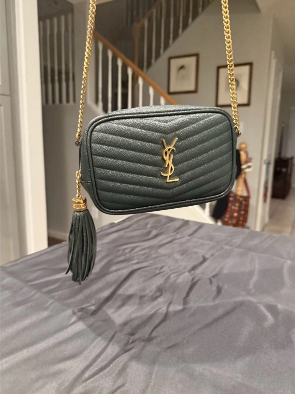 Saint Laurent Dark Olive Quilted Camera Crossbody with Gold Hardware - Picture 15 of 15
